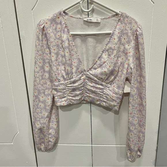 Elodie Purple Floral Long Sleeve Crop Top - Picture 3 of 12